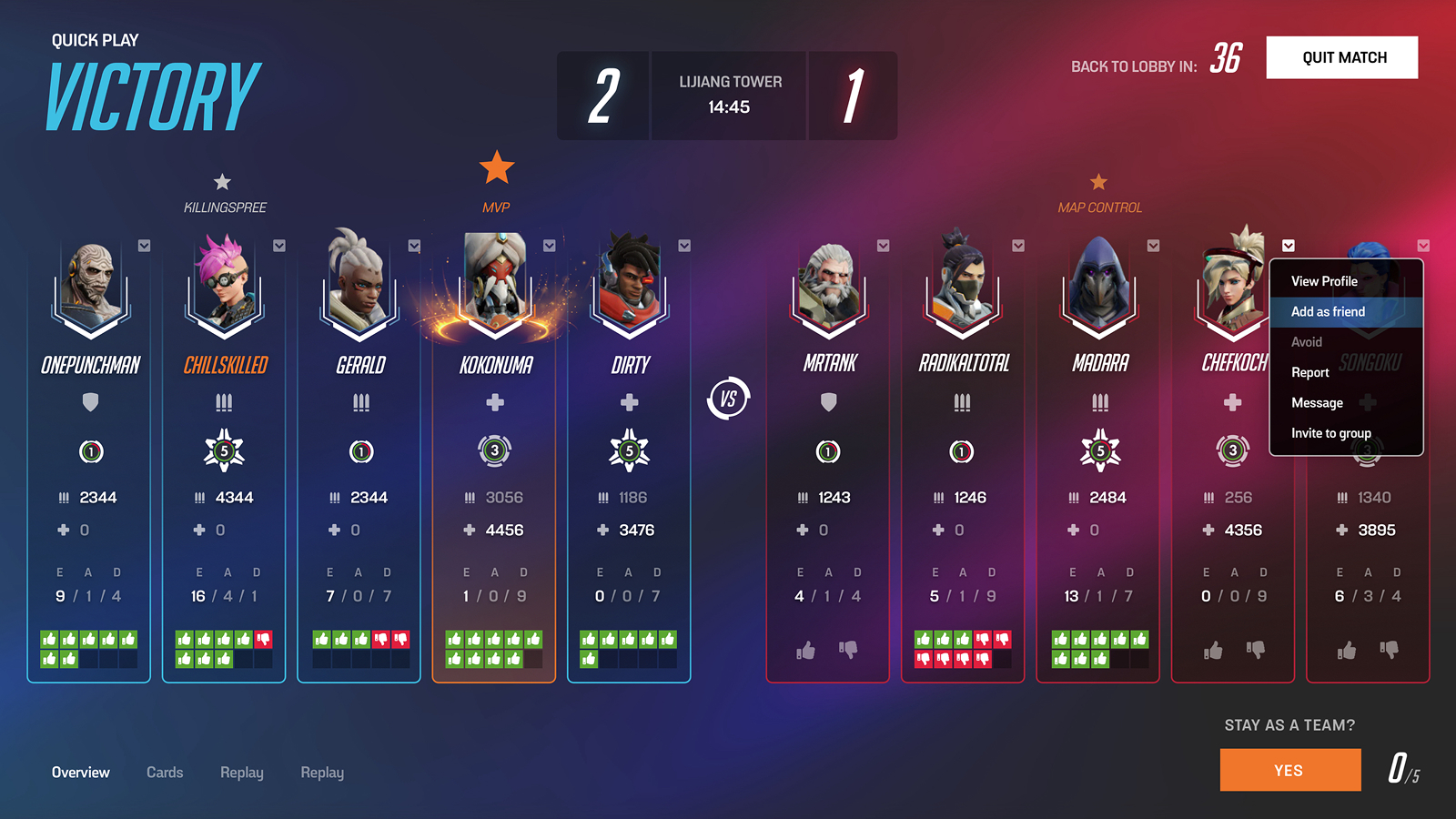 Redesigned Overwatch match summary concept