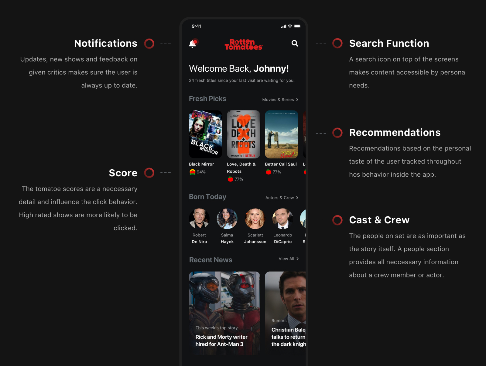 Rotten Tomatoes personalized home feed screen