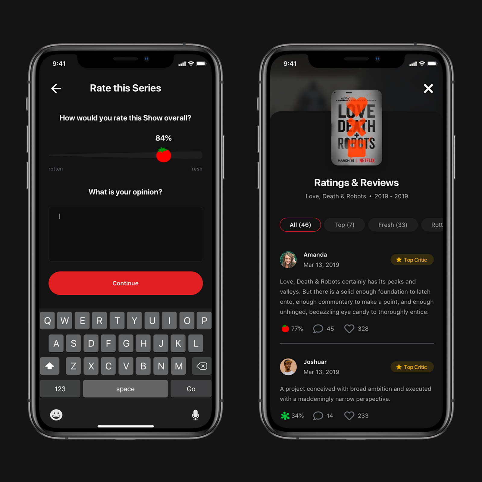 Rotten Tomatoes ratings and reviews screen