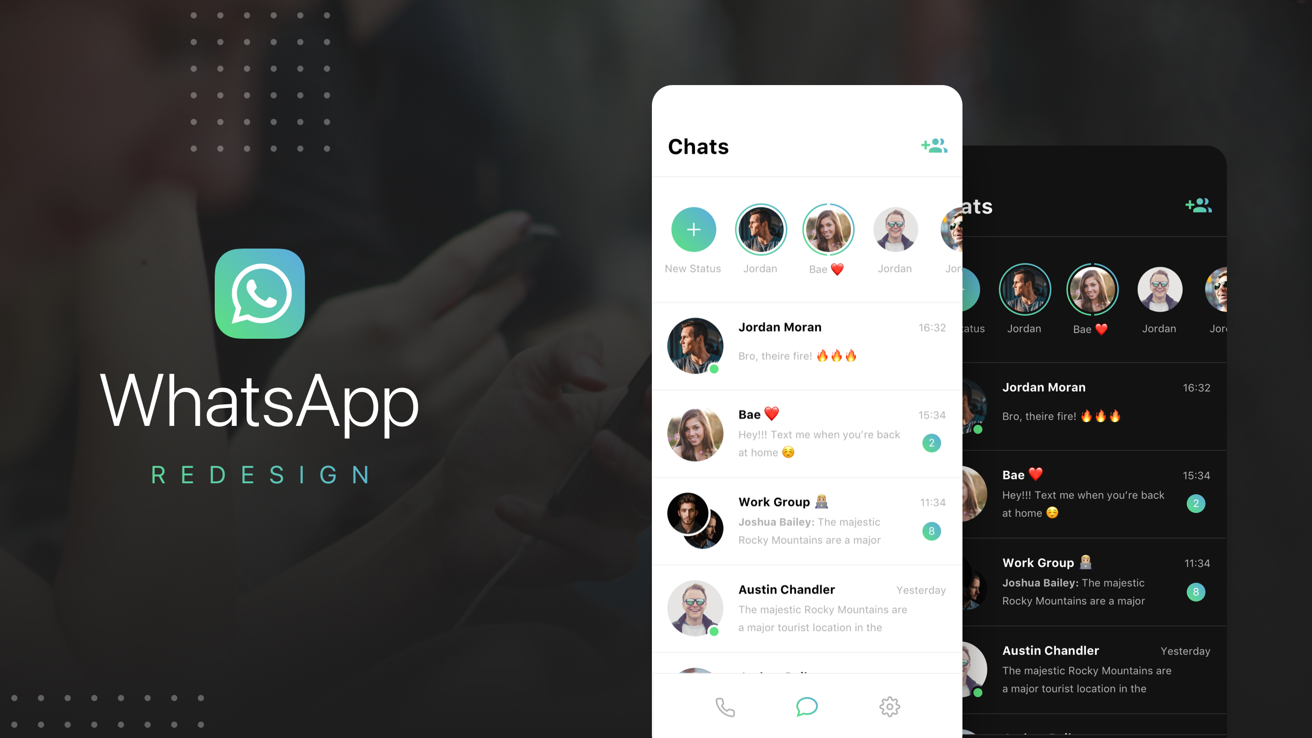 WhatsApp redesign hero mockup